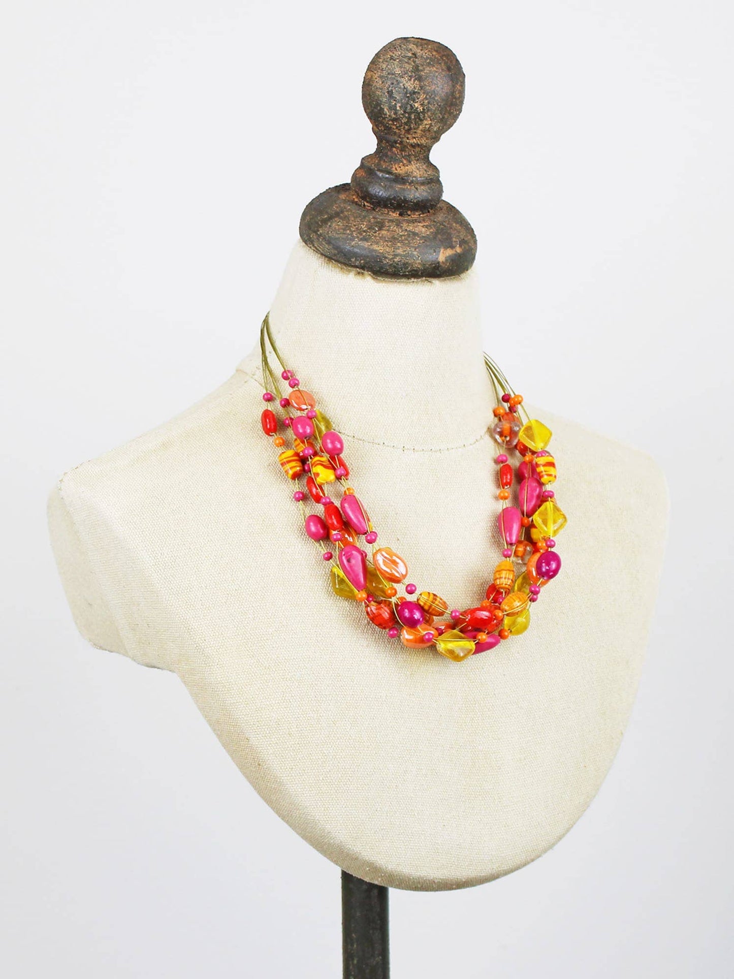 MIXED GLASS BEAD CLUSTER NECKLACE