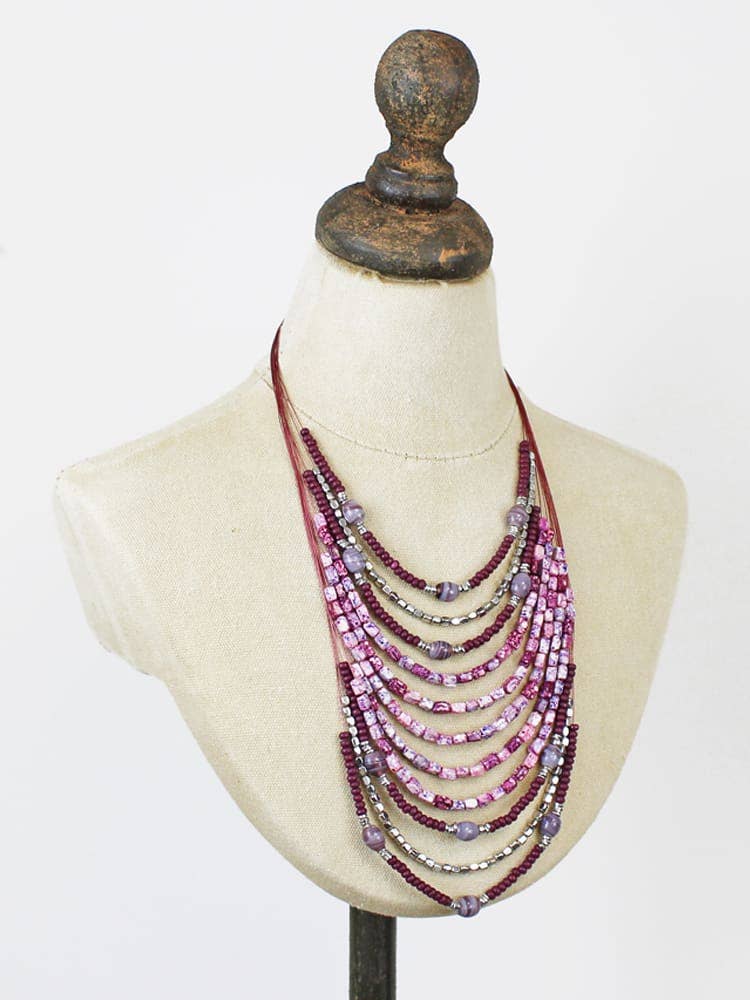 MULTI-STRAND BEADED COLLAR NECKLACE