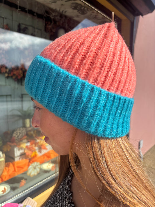 Coral beanie hat