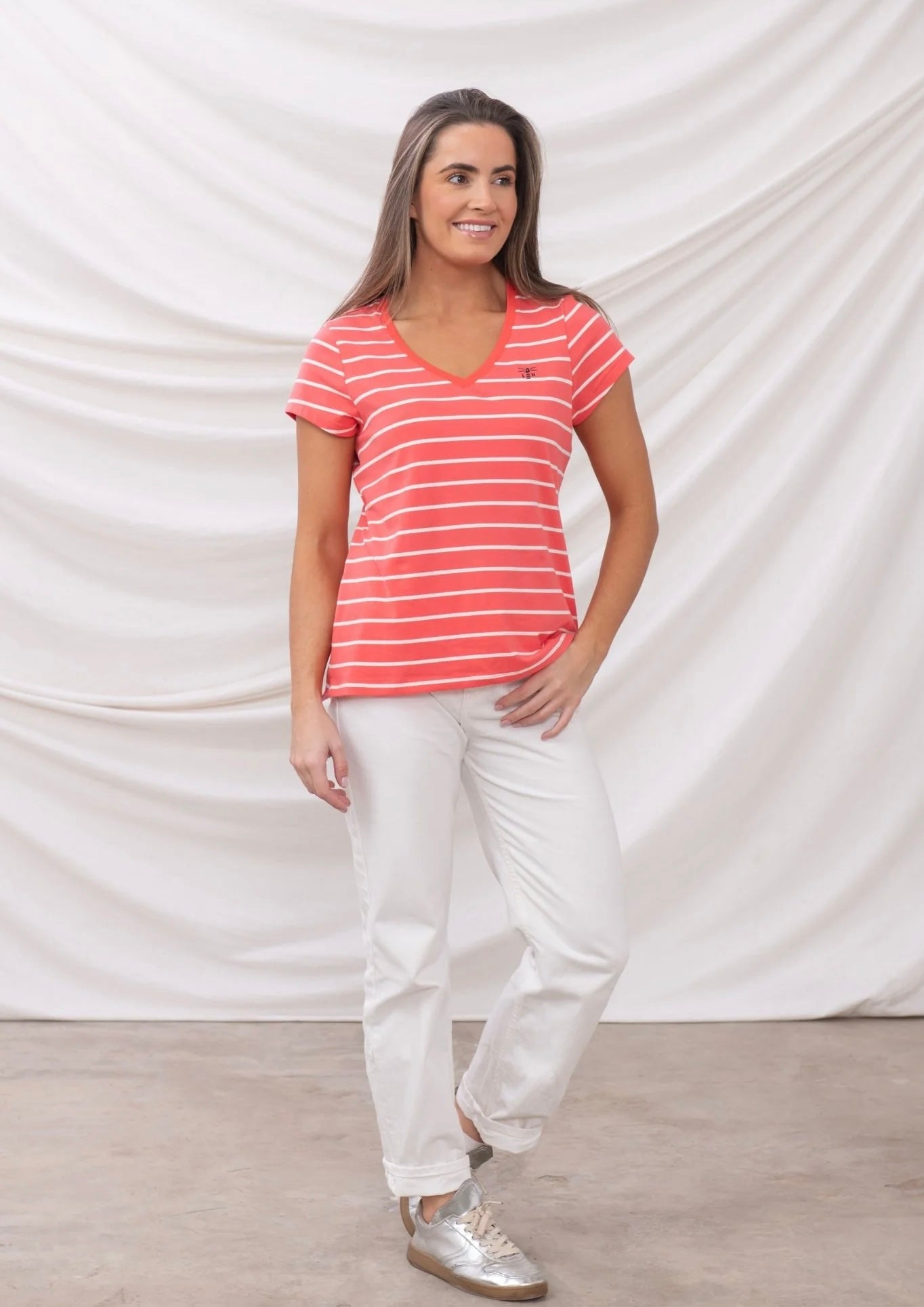 Ariana Tee - Deep Coral Stripe
