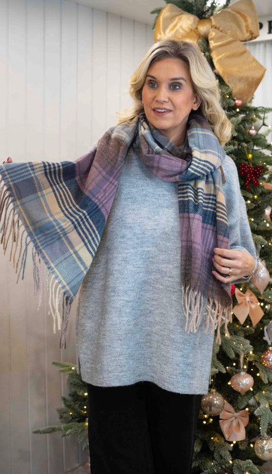 Lilac tartan scarf