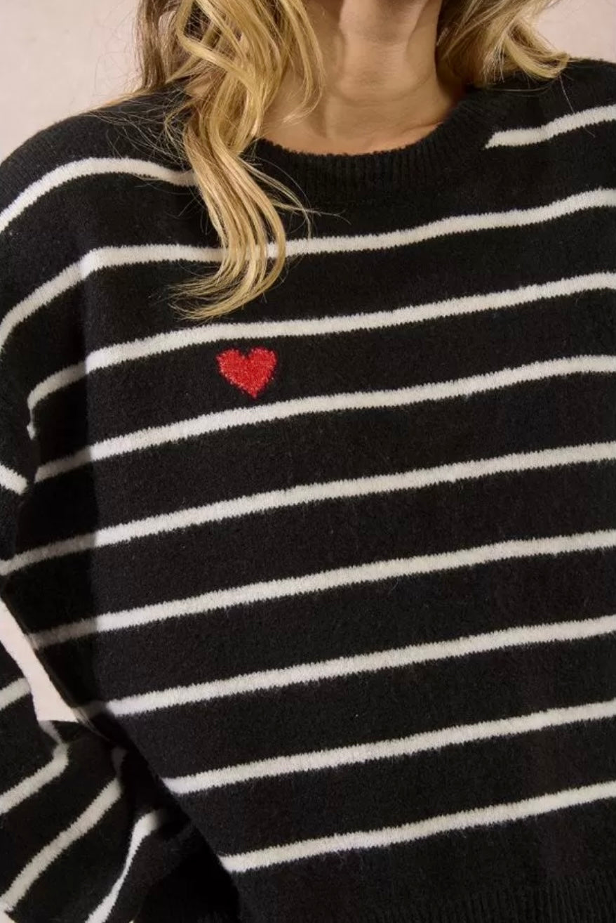 Ladies Knitted Sweater Black/Off White