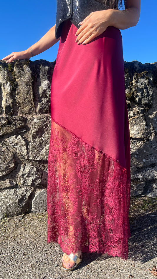 Burgundy Satin Skirt