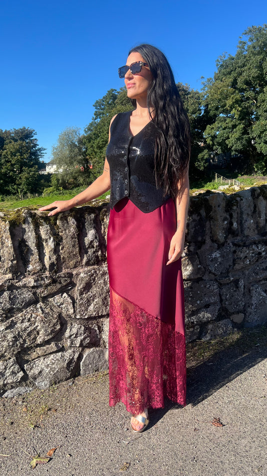 Burgundy Satin Skirt