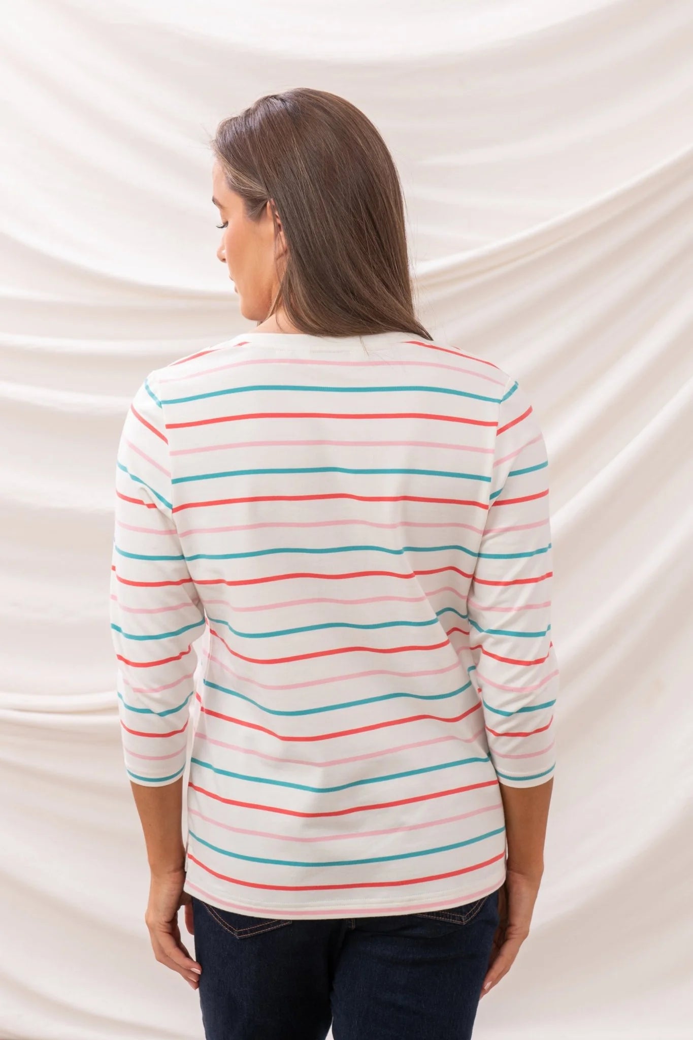 Ariana Top - Coral Teal Stripe