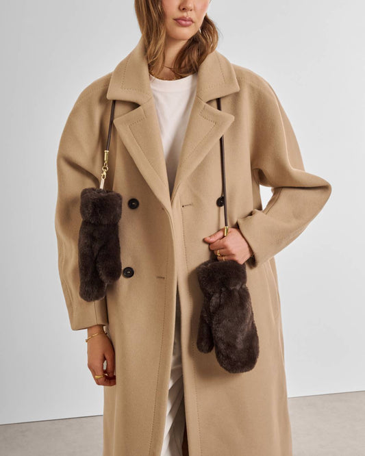Faux Fur Mittens with Cord