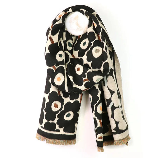 Monochrome poppy print jacquard scarf