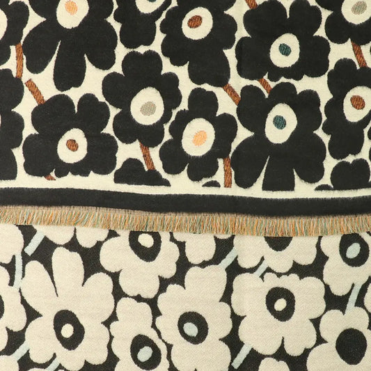Monochrome poppy print jacquard scarf