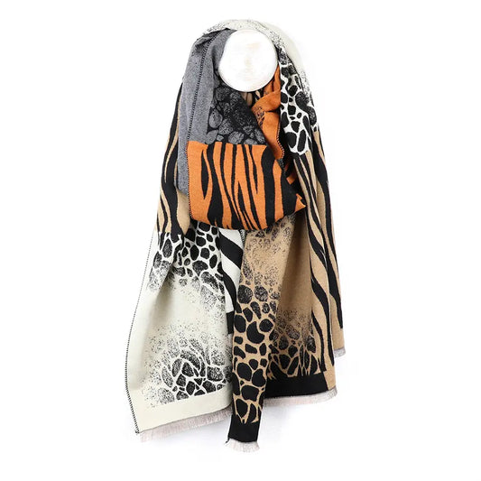 Black and orange mix multi animal print scarf