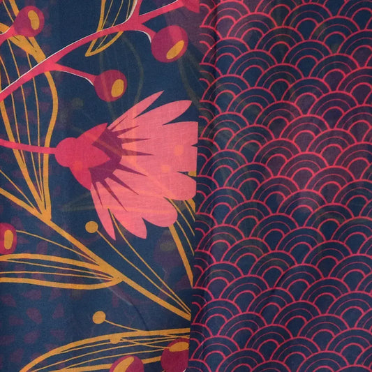 Recycled blend blue and raspberry mix multi print scarf