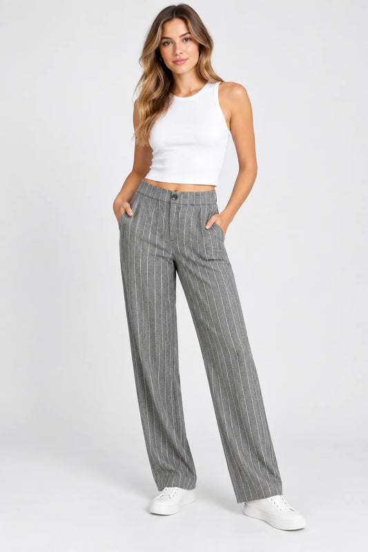 PINNS 697T Grey Stripe Wide Leg