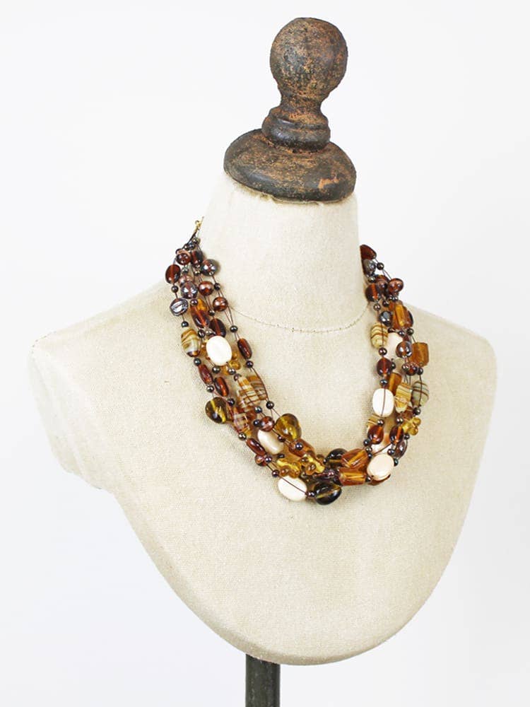 MIXED GLASS BEAD CLUSTER NECKLACE