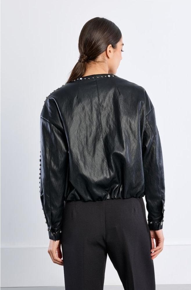 Gem oversized leather studded jacket