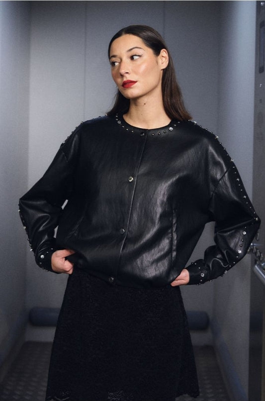 Gem oversized leather studded jacket
