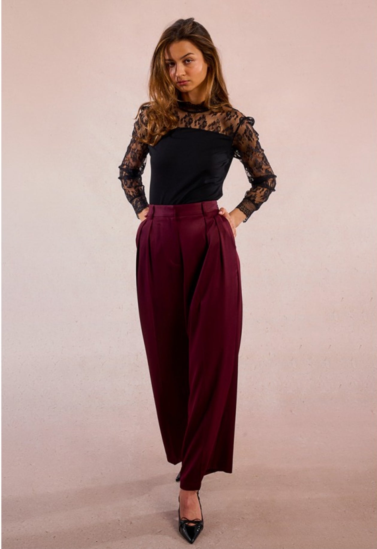 Plum Wide Leg Trousers
