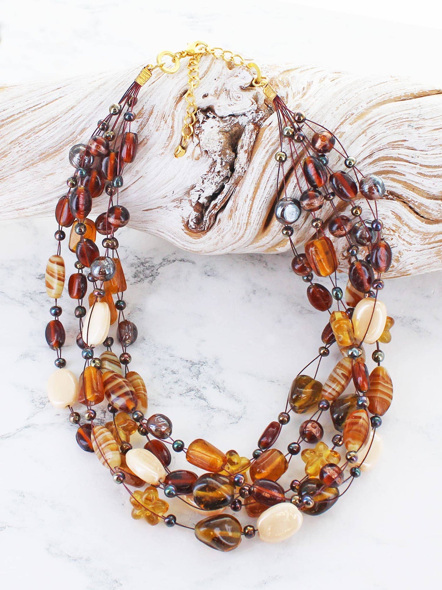 MIXED GLASS BEAD CLUSTER NECKLACE