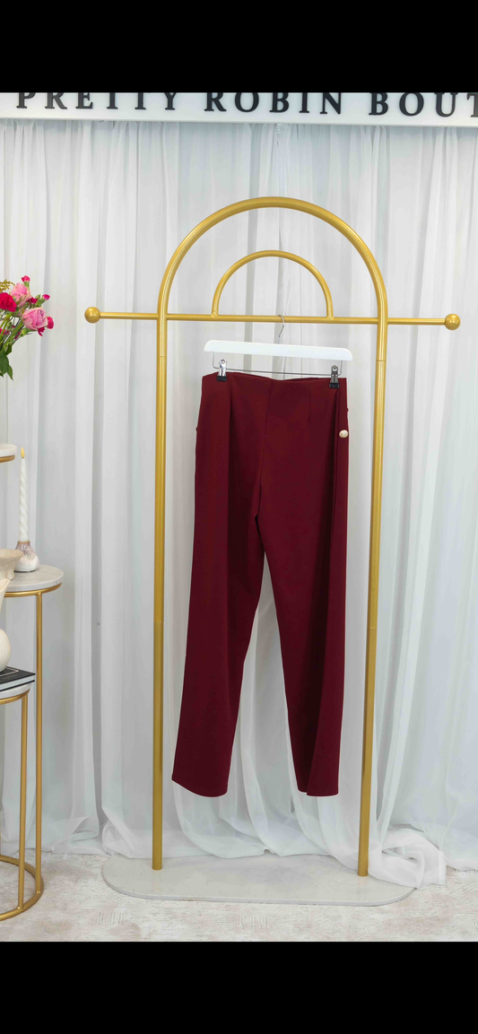 Pinns Plum Trouser Golden Button Feature 457T