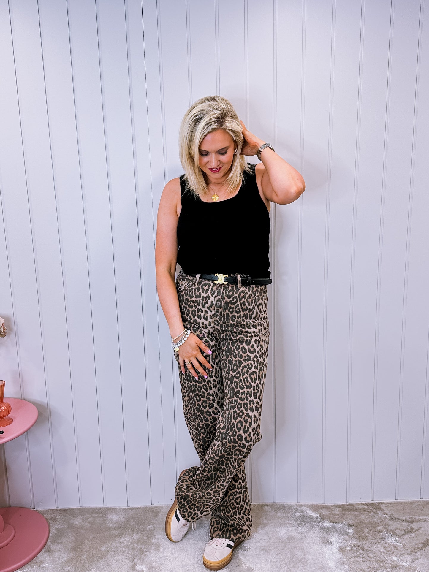 High waist leopard jeans