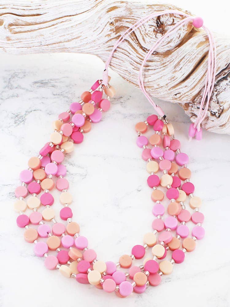 MULTI-STRAND BEADED BUTTON NECKLACE