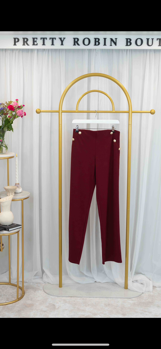 Pinns Plum Trouser Golden Button Feature 457T