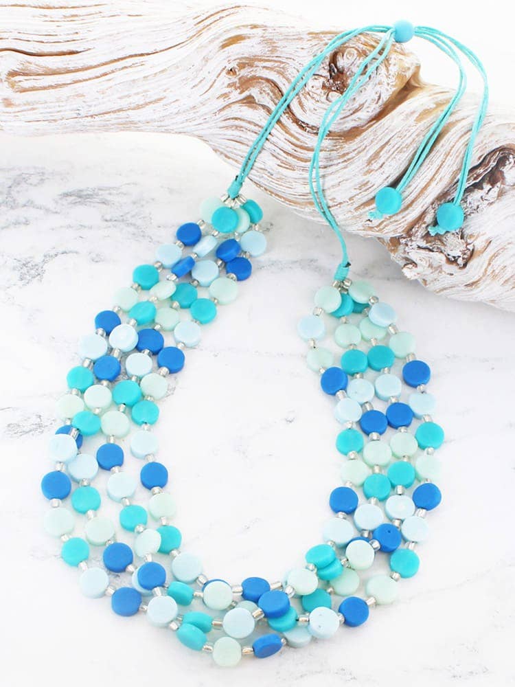 MULTI-STRAND BEADED BUTTON NECKLACE