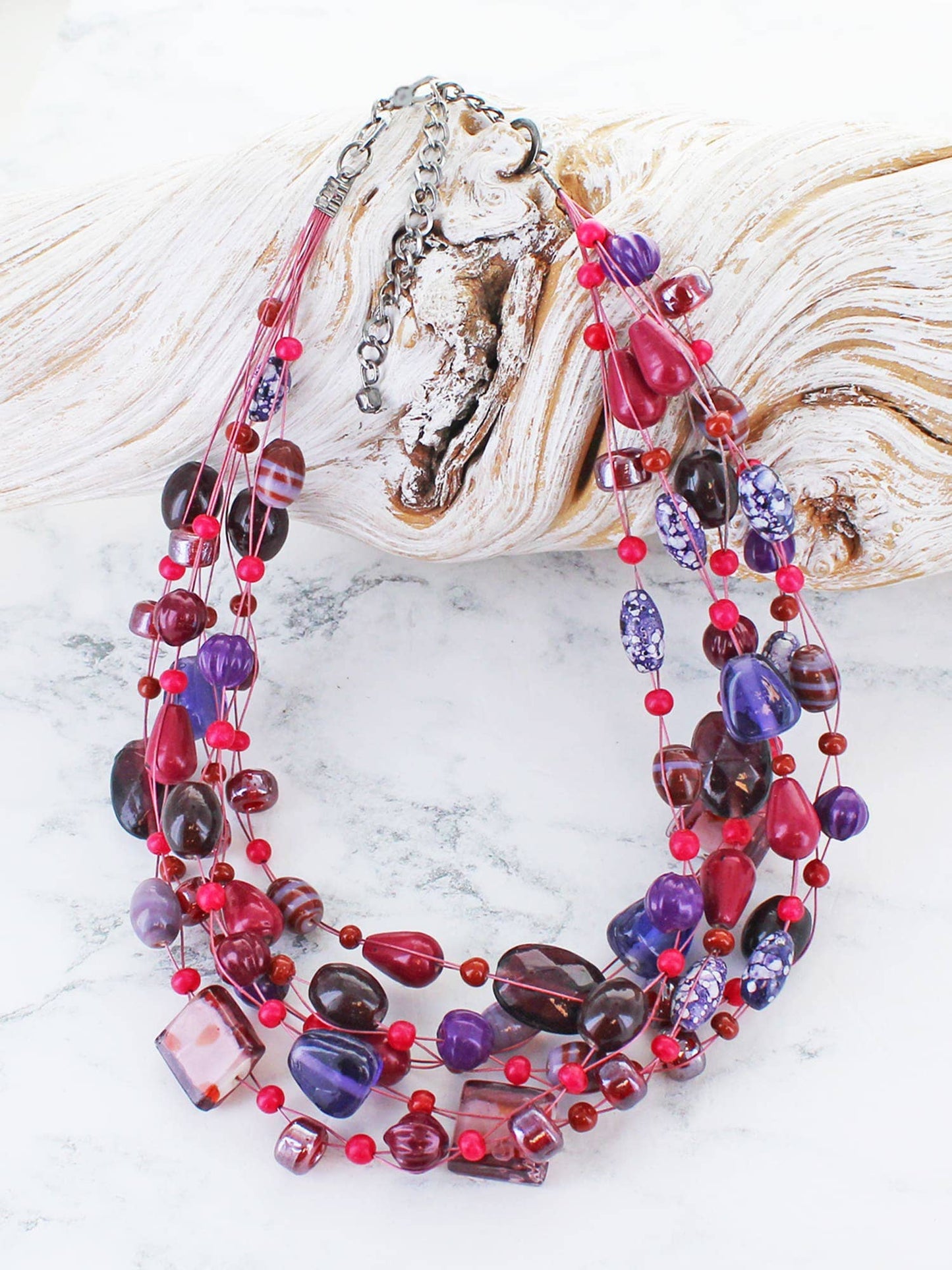 MIXED GLASS BEAD CLUSTER NECKLACE