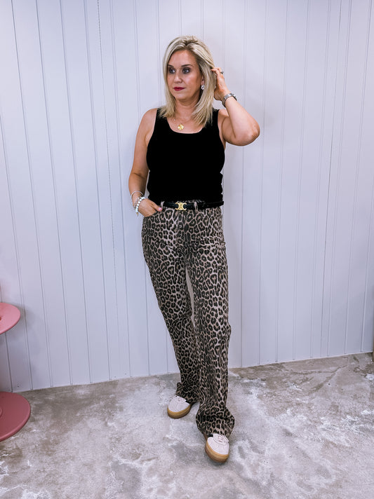 High waist leopard jeans