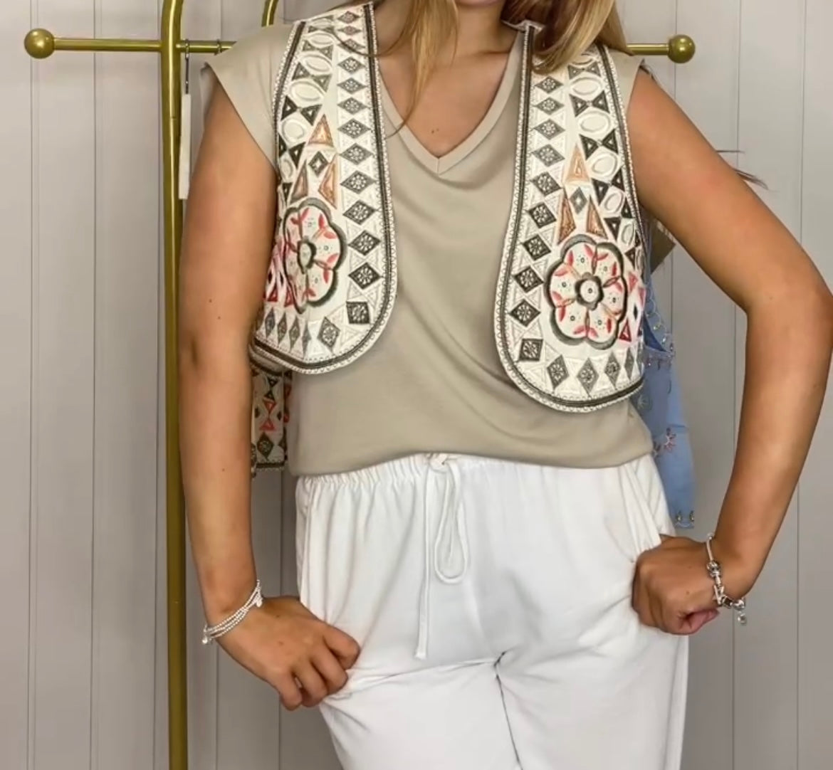 Tori embroidered waistcoat (cream)