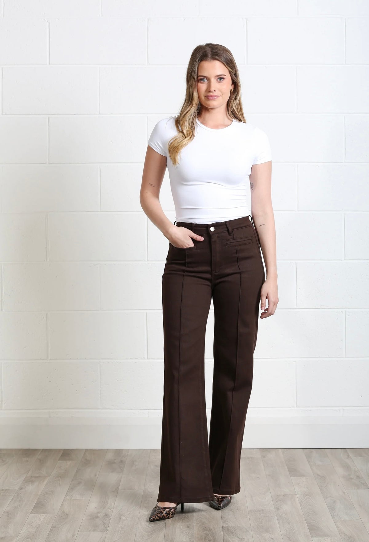 Harriet Pintuck Wide Leg Jean Chocolate