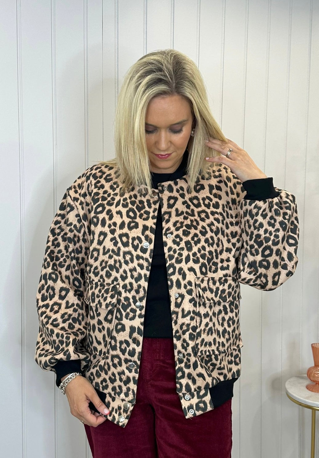 Leopard Print Suede Bomber Jacket