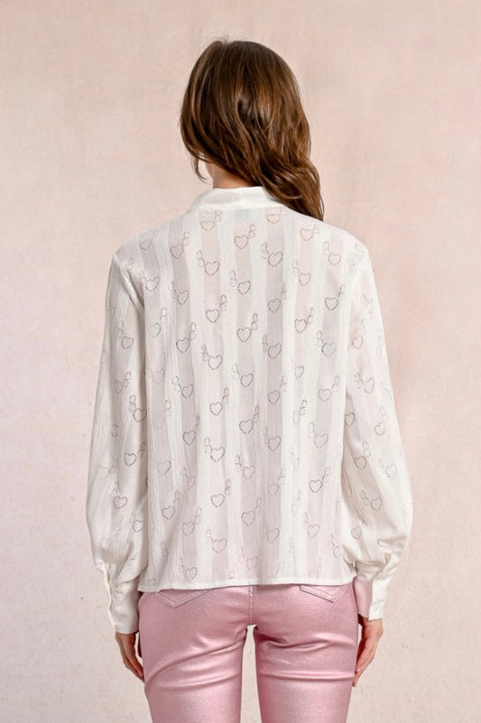 HEART-PATTERNED BOW BLOUSE