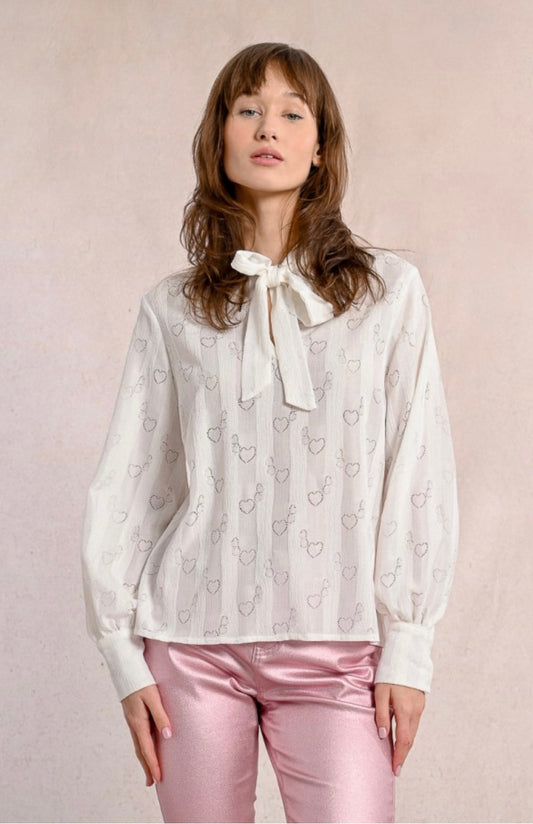HEART-PATTERNED BOW BLOUSE