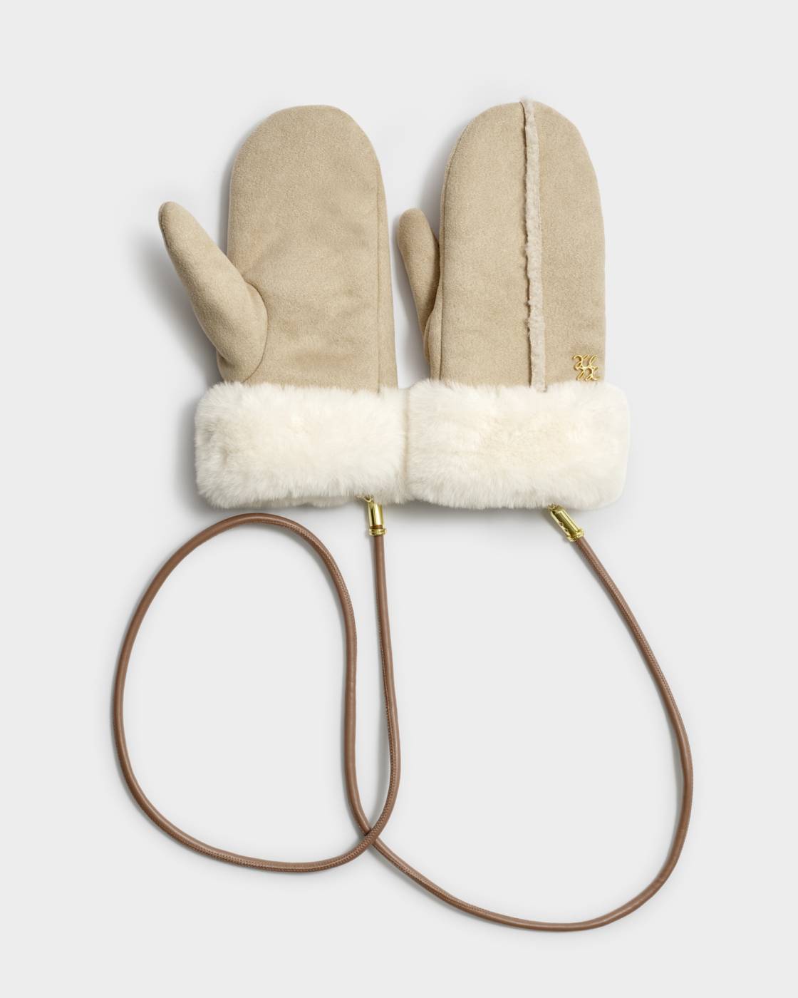 Faux Suede Mittens with Cord