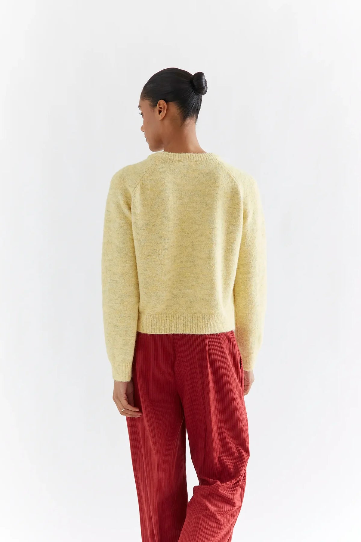 Yellow wool blend knit cardigan