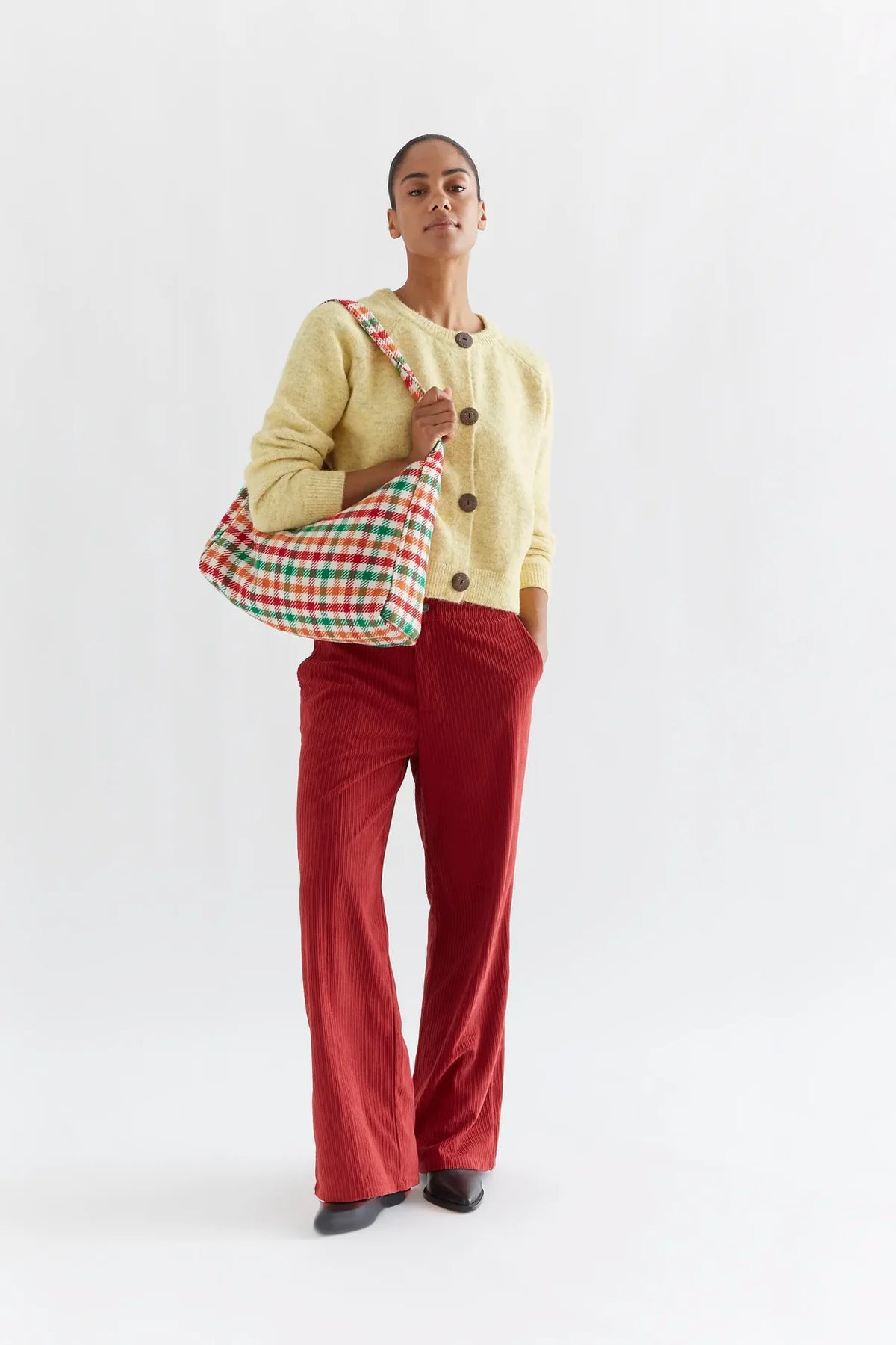 Yellow wool blend knit cardigan