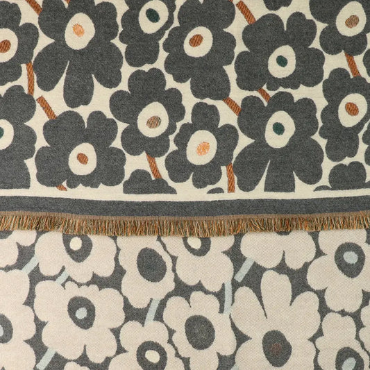 Grey poppy print jacquard scarf