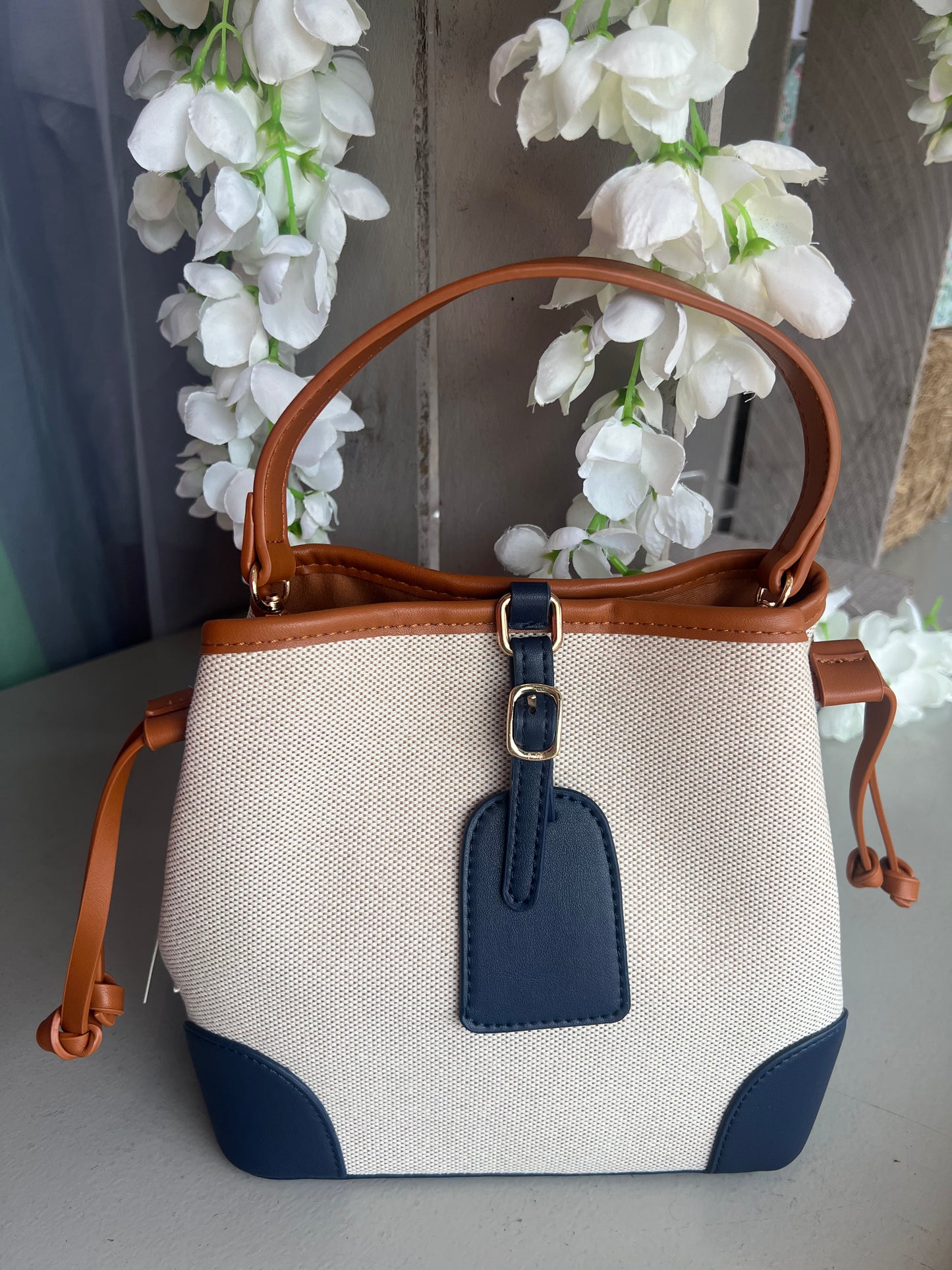 Tan and Navy Handbag