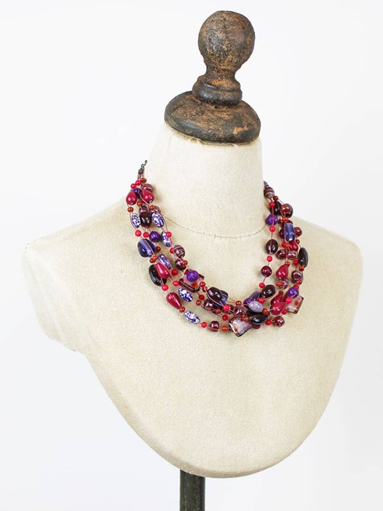 MIXED GLASS BEAD CLUSTER NECKLACE