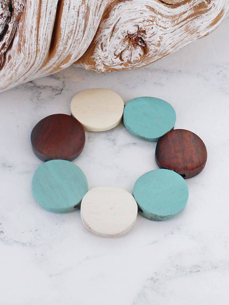 ELASTICATED WOODEN DISC BRACELET