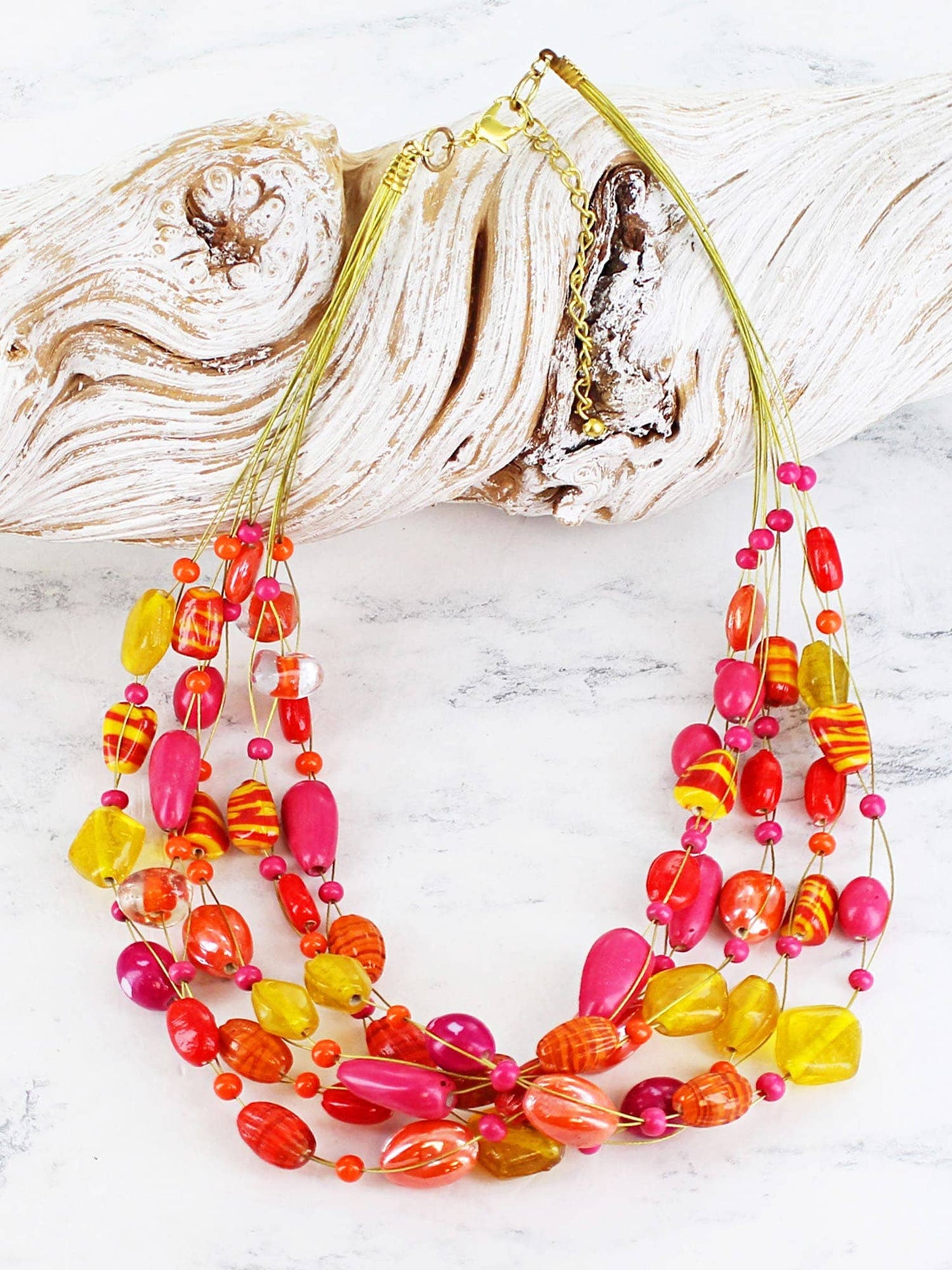 MIXED GLASS BEAD CLUSTER NECKLACE