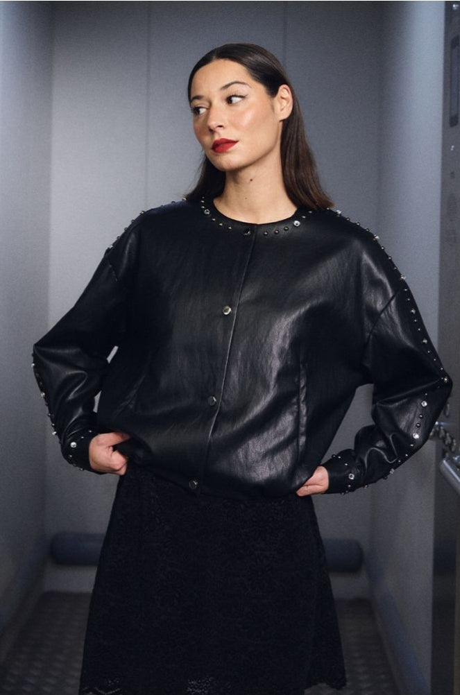 Gem oversized leather studded jacket