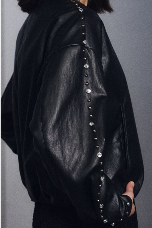 Gem oversized leather studded jacket