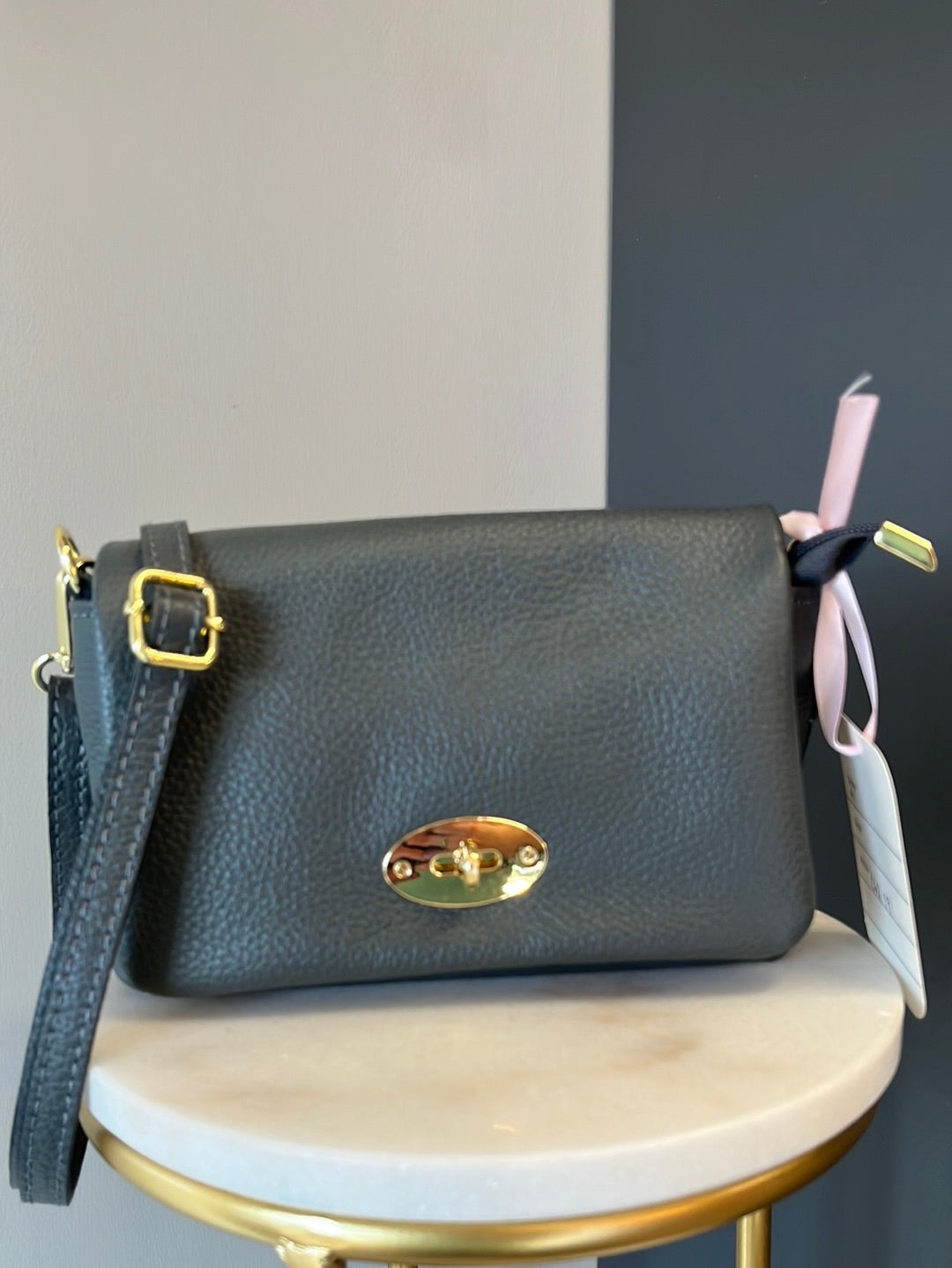 Dark grey leather bag